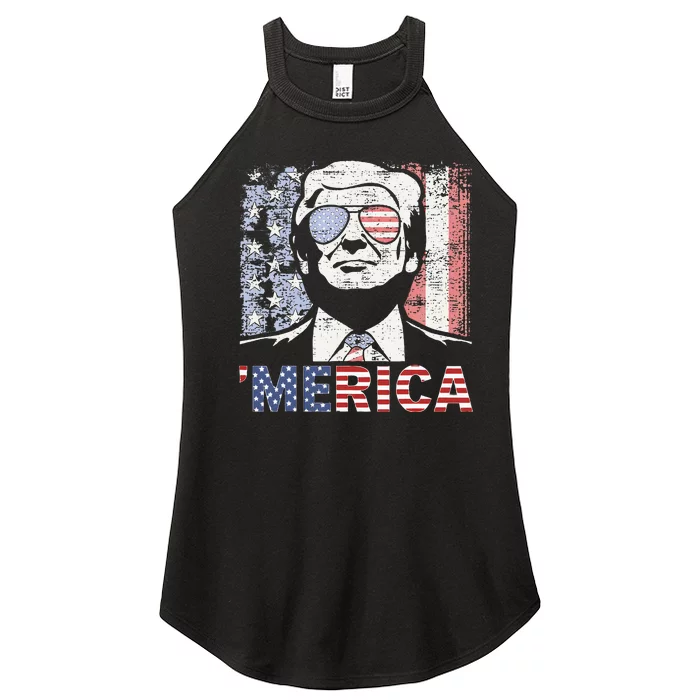 Merica Trump Happy Trump American Flag Women’s Perfect Tri Rocker Tank