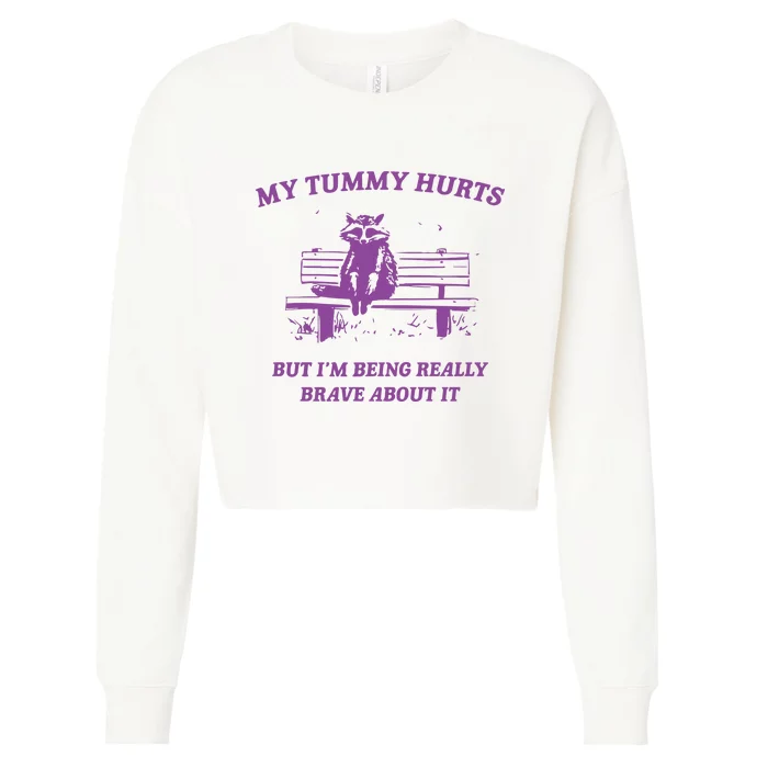 My Tummy Hurts Raccoon Cropped Pullover Crew