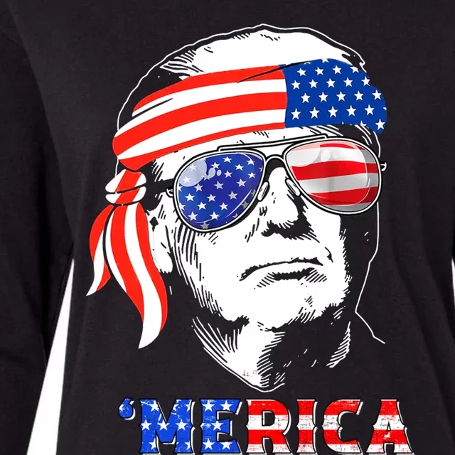 Merica Trump Happy 4th Of July Trump American Flag Gift Womens Cotton Relaxed Long Sleeve T-Shirt