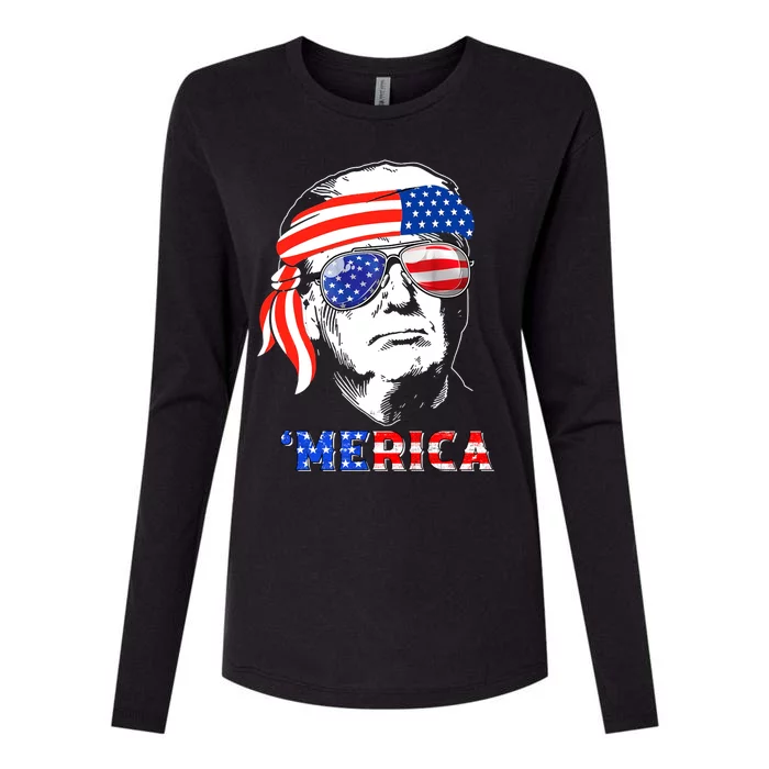 Merica Trump Happy 4th Of July Trump American Flag Gift Womens Cotton Relaxed Long Sleeve T-Shirt