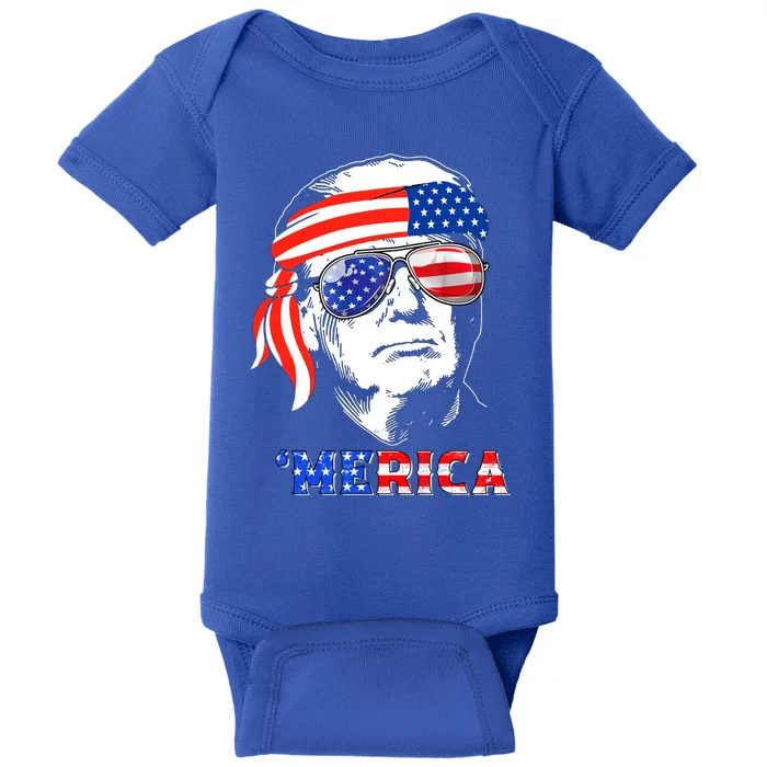 Merica Trump Happy 4th Of July Trump American Flag Gift Baby Bodysuit