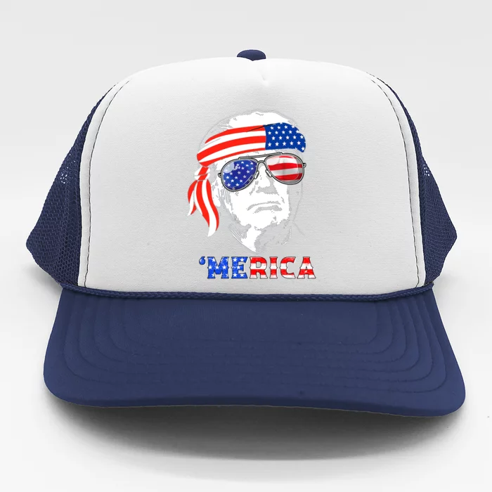 Merica Trump Happy 4th Of July Trump American Flag Gift Trucker Hat