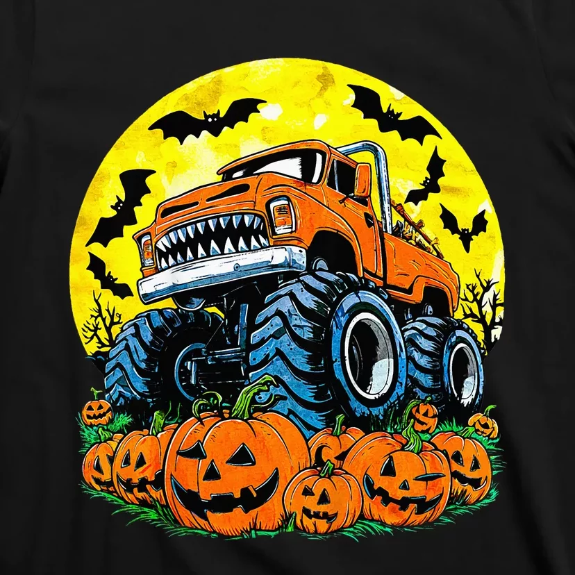 Monster Truck Halloween Jack O Lantern Moon Pumpkin T-Shirt