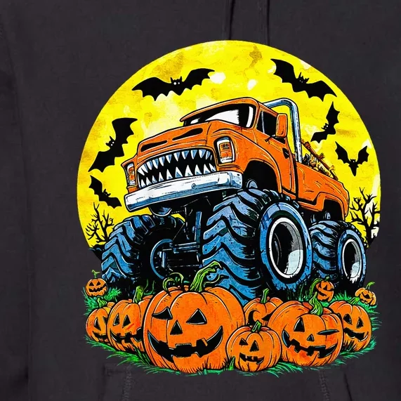 Monster Truck Halloween Jack O Lantern Moon Pumpkin Premium Hoodie