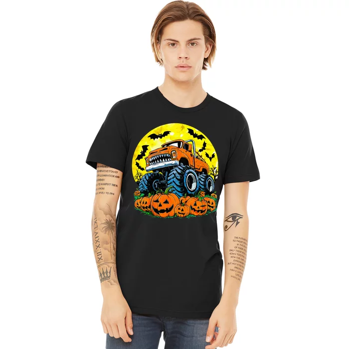 Monster Truck Halloween Jack O Lantern Moon Pumpkin Premium T-Shirt