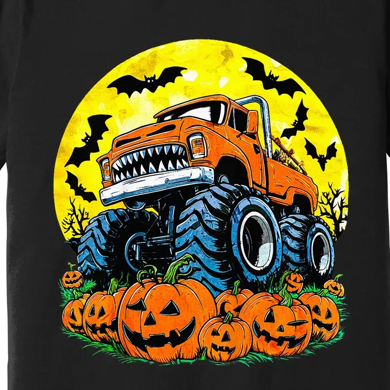 Monster Truck Halloween Jack O Lantern Moon Pumpkin Premium T-Shirt