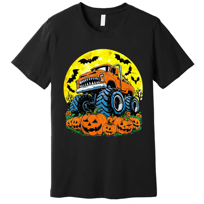 Monster Truck Halloween Jack O Lantern Moon Pumpkin Premium T-Shirt