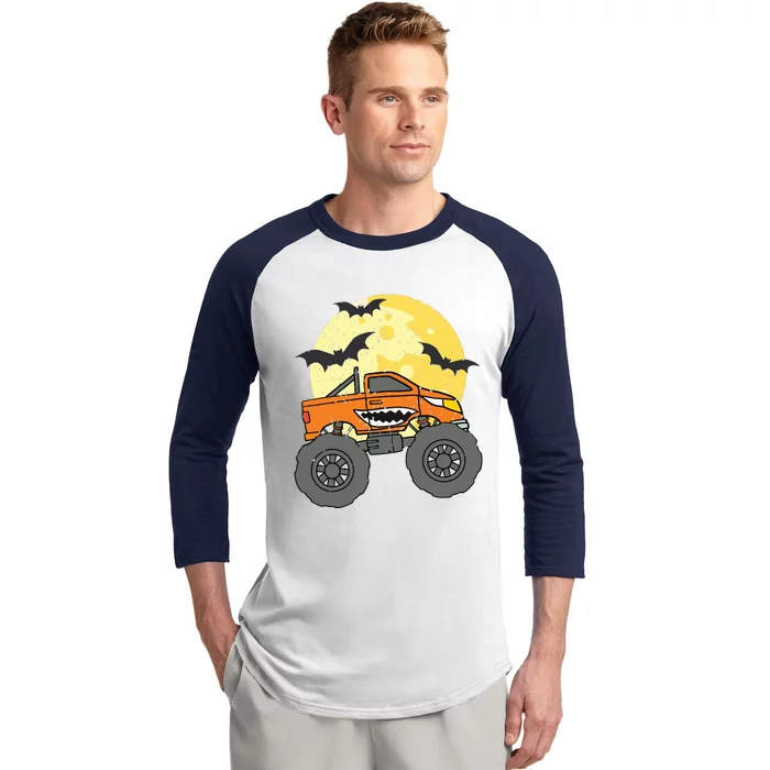 Monster Truck Happy Halloween Moon Baseball Sleeve Shirt