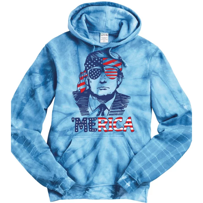 Merica Trump Happy 4th Of July Trump American Flag Tie Dye Hoodie