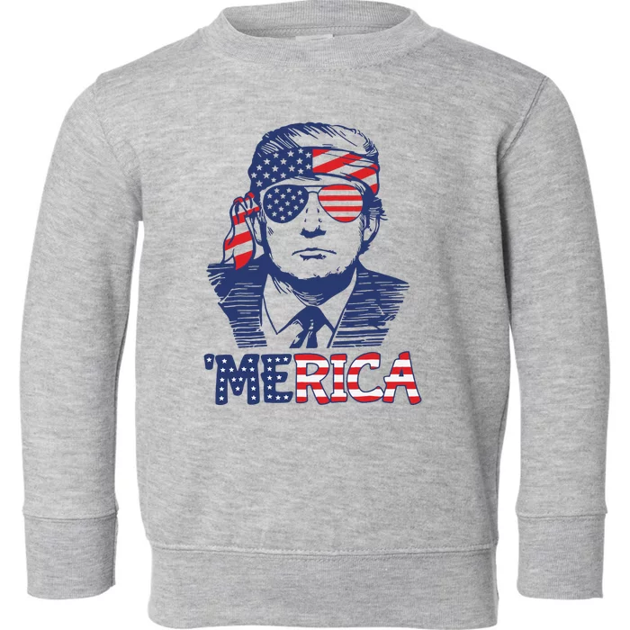 Merica Trump Happy 4th Of July Trump American Flag Toddler Sweatshirt