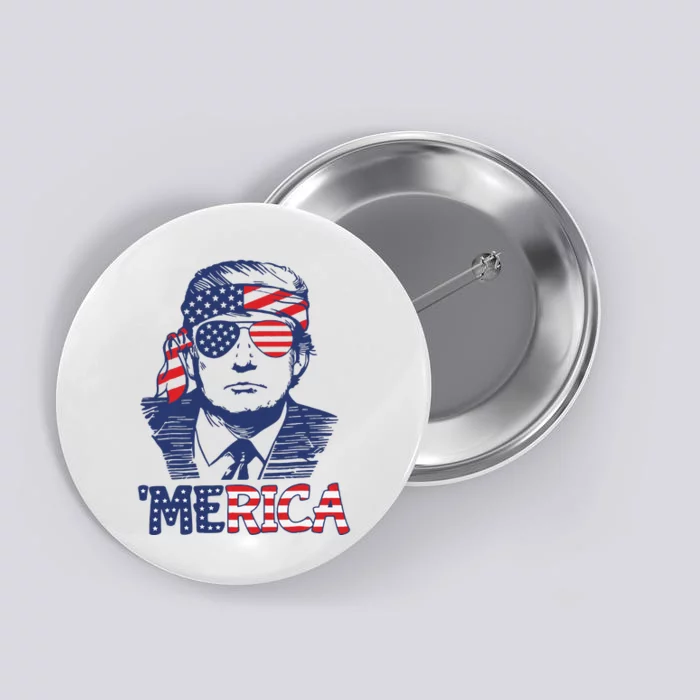 Merica Trump Happy 4th Of July Trump American Flag Button