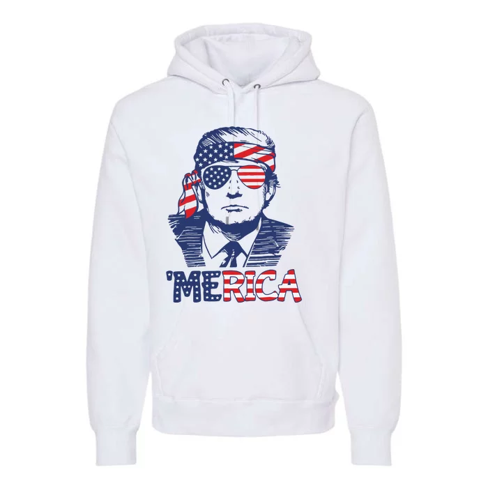 Merica Trump Happy 4th Of July Trump American Flag Premium Hoodie