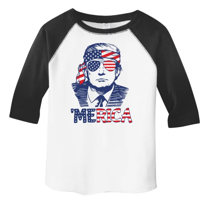 Merica Trump Happy 4th Of July Trump American Flag Toddler Fine Jersey T-Shirt