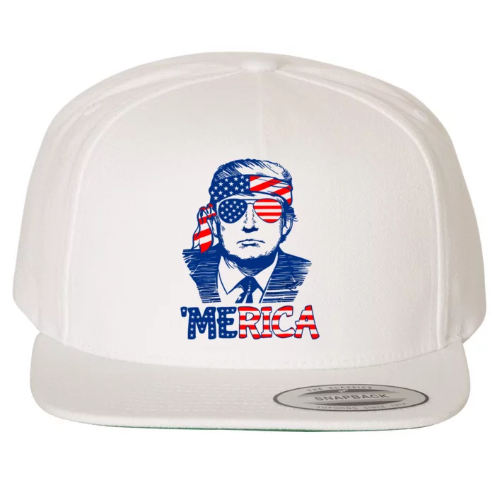 Merica Trump Happy 4th Of July Trump American Flag Fun Wool Snapback Cap