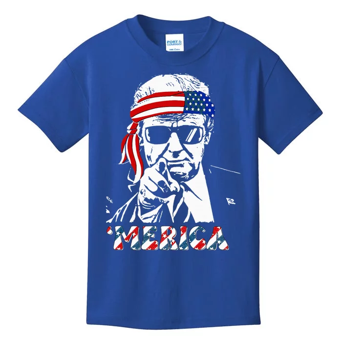 Merica Trump Happy 4th Of July Trump American Flag Kids T-Shirt