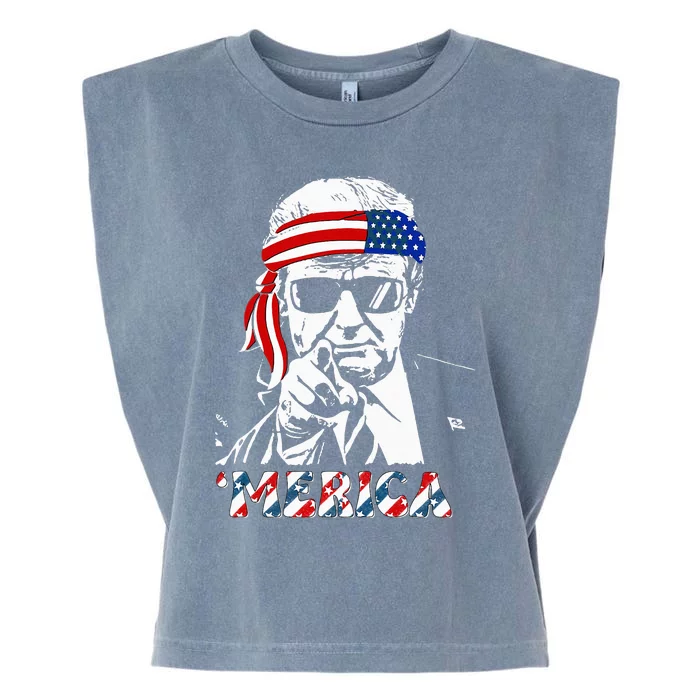 Merica Trump Happy 4th Of July Trump American Flag Garment-Dyed Women's Muscle Tee