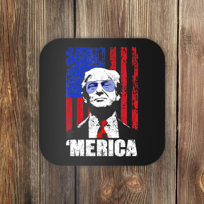 Merica Trump Happy 4th Of July Trump American Flag Gifts Coaster