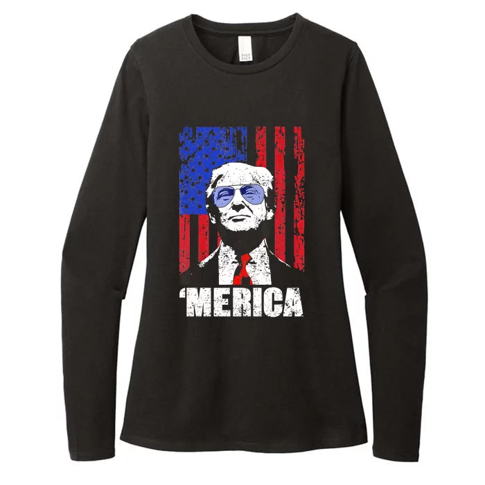 Merica Trump Happy 4th Of July Trump American Flag Gifts Womens CVC Long Sleeve Shirt