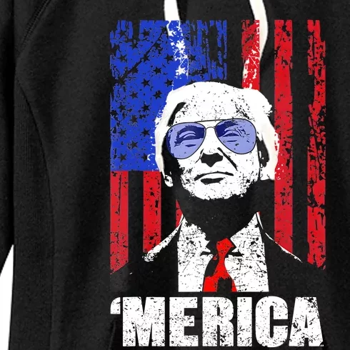 Merica Trump Happy 4th Of July Trump American Flag Gifts Women's Fleece Hoodie