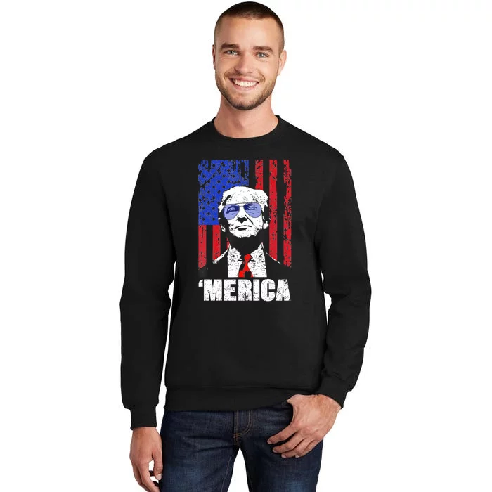 Merica Trump Happy 4th Of July Trump American Flag Gifts Tall Sweatshirt