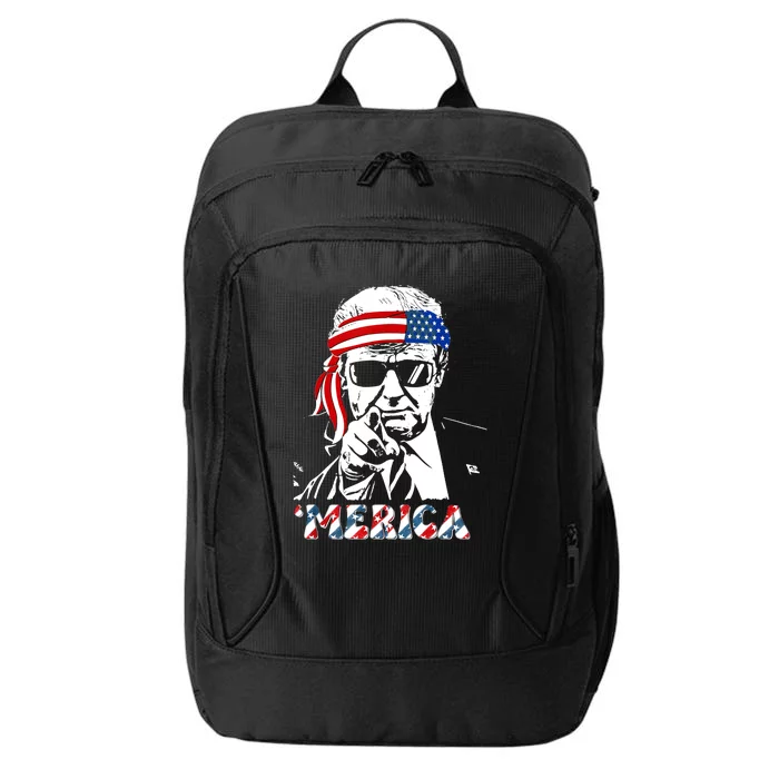 Merica Trump Happy 4th Of July Trump American Flag City Backpack