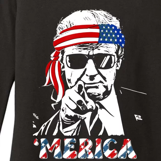 Merica Trump Happy 4th Of July Trump American Flag Womens CVC Long Sleeve Shirt