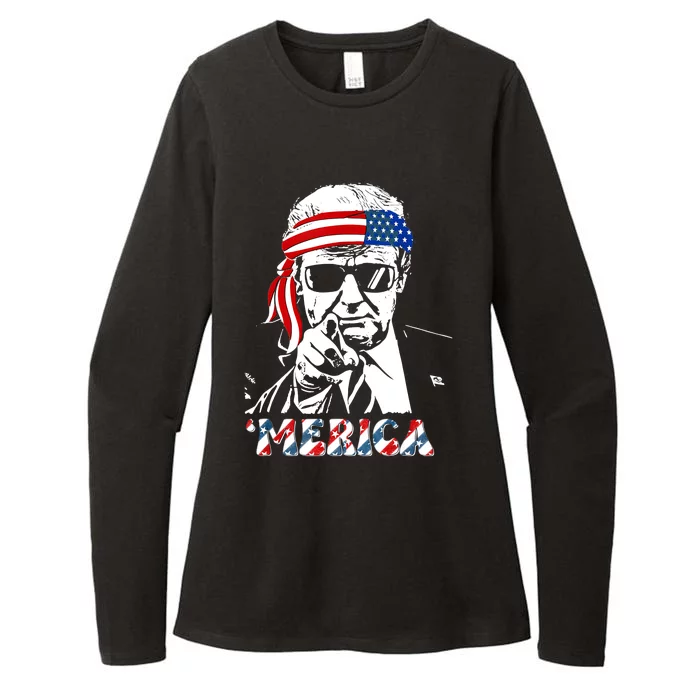 Merica Trump Happy 4th Of July Trump American Flag Womens CVC Long Sleeve Shirt