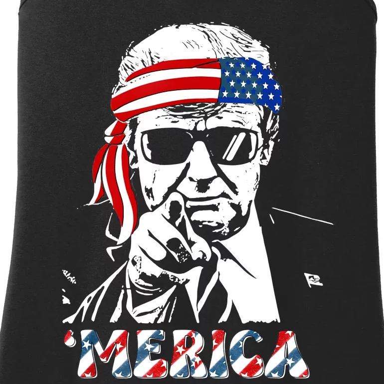 Merica Trump Happy 4th Of July Trump American Flag Ladies Essential Tank