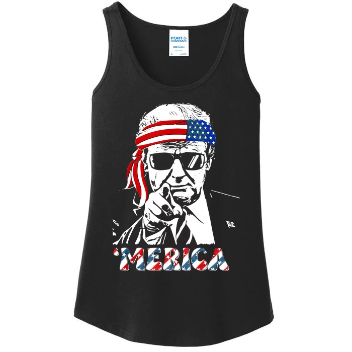 Merica Trump Happy 4th Of July Trump American Flag Ladies Essential Tank