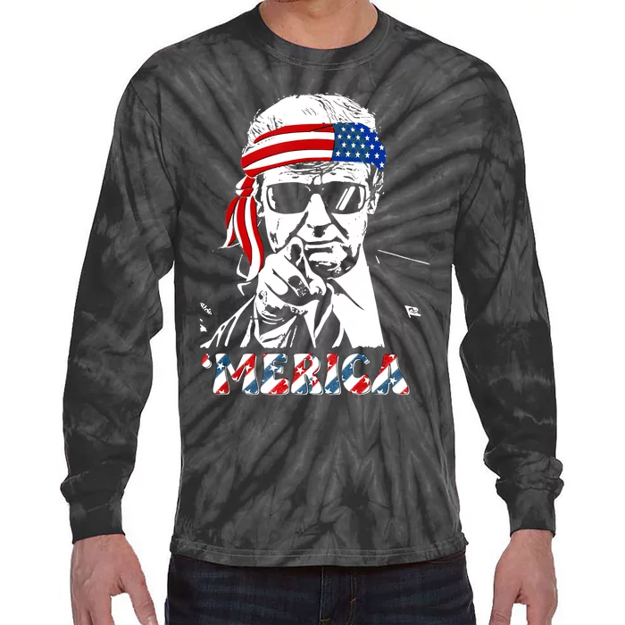 Merica Trump Happy 4th Of July Trump American Flag Tie-Dye Long Sleeve Shirt