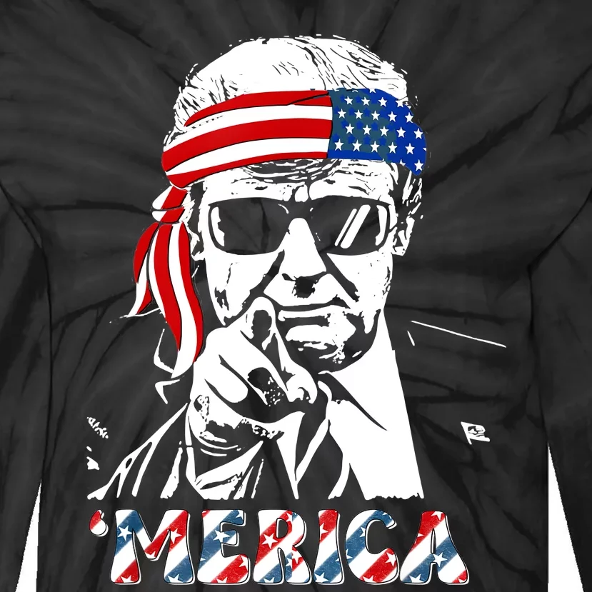 Merica Trump Happy 4th Of July Trump American Flag Tie-Dye Long Sleeve Shirt