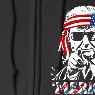 Merica Trump Happy 4th Of July Trump American Flag Full Zip Hoodie