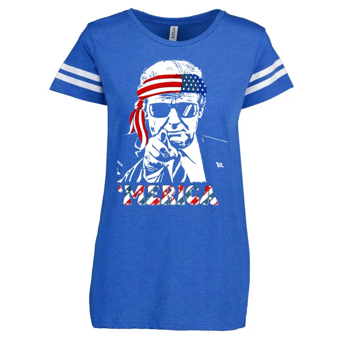 Merica Trump Happy 4th Of July Trump American Flag Enza Ladies Jersey Football T-Shirt