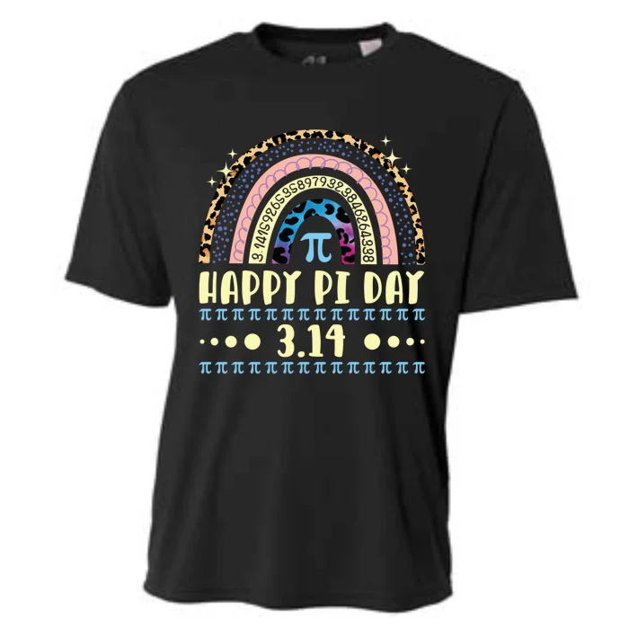 Math Teacher Happy Pi Day Mathematic Leopard Rainbow Funny Gift Cooling Performance Crew T-Shirt