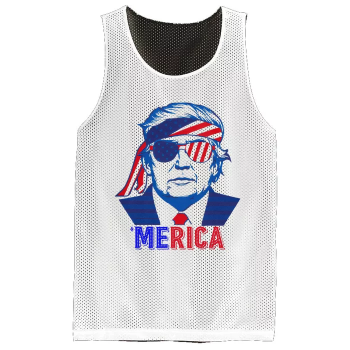 Merica Trump Happy 4th Of July Trump American Flag Gift Mesh Reversible Basketball Jersey Tank