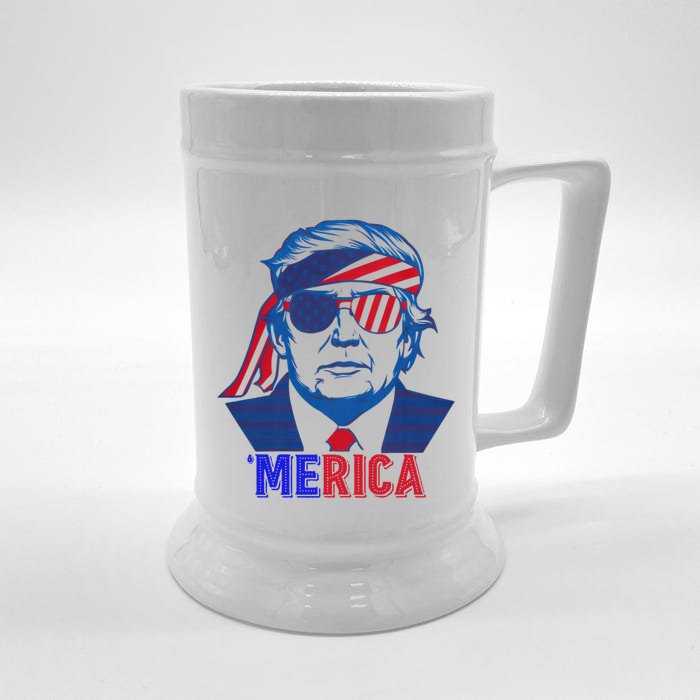 Merica Trump Happy 4th Of July Trump American Flag Gift Front & Back Beer Stein