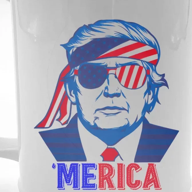 Merica Trump Happy 4th Of July Trump American Flag Gift Front & Back Beer Stein