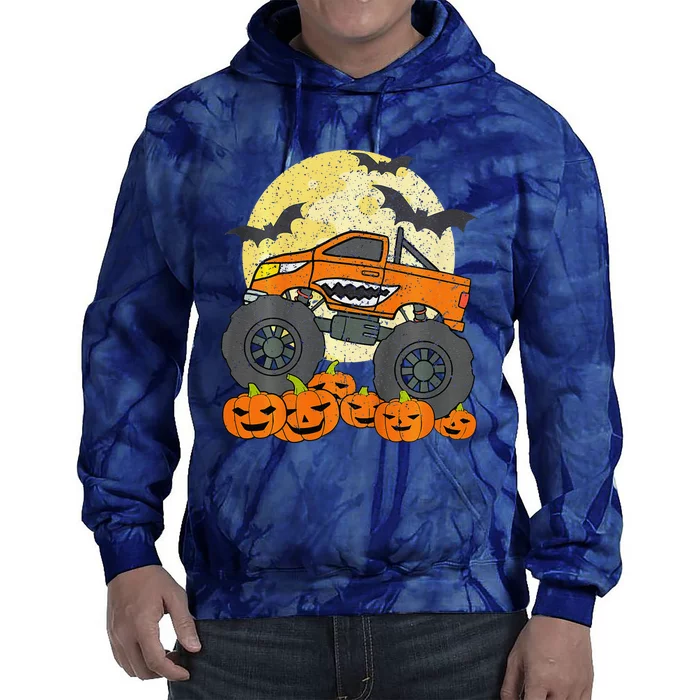 Monster Truck Halloween Jack O Lantern Moon Pumpkin Tie Dye Hoodie