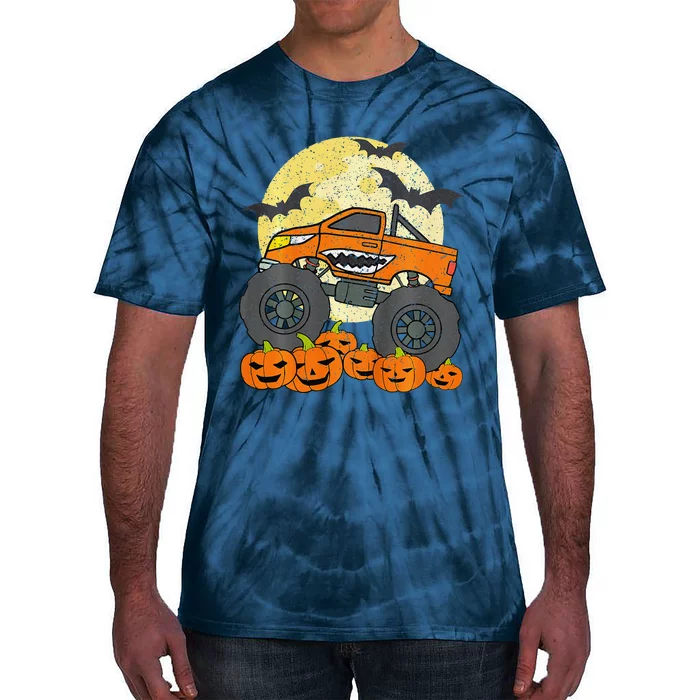 Monster Truck Halloween Jack O Lantern Moon Pumpkin Tie-Dye T-Shirt