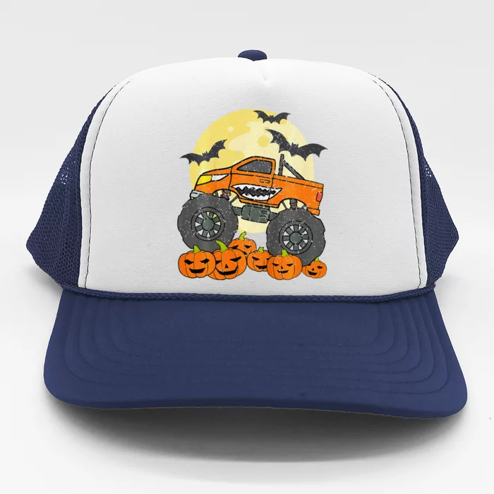 Monster Truck Halloween Jack O Lantern Moon Pumpkin Trucker Hat