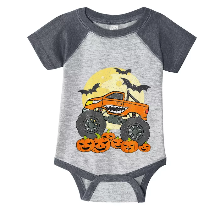 Monster Truck Halloween Jack O Lantern Moon Pumpkin Infant Baby Jersey Bodysuit