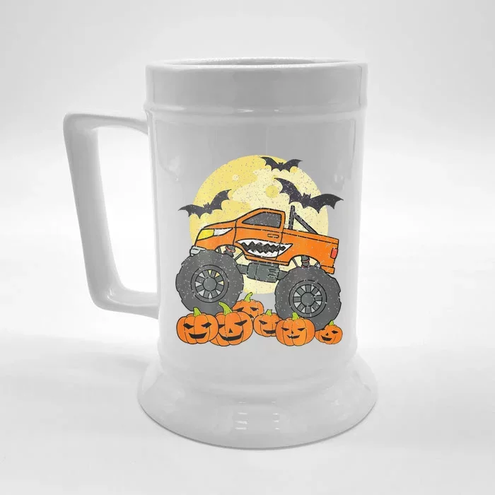 Monster Truck Halloween Jack O Lantern Moon Pumpkin Front & Back Beer Stein