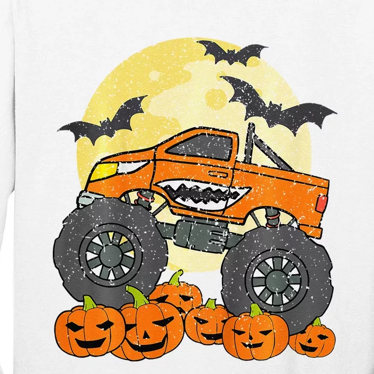 Monster Truck Halloween Jack O Lantern Moon Pumpkin Tall Long Sleeve T-Shirt