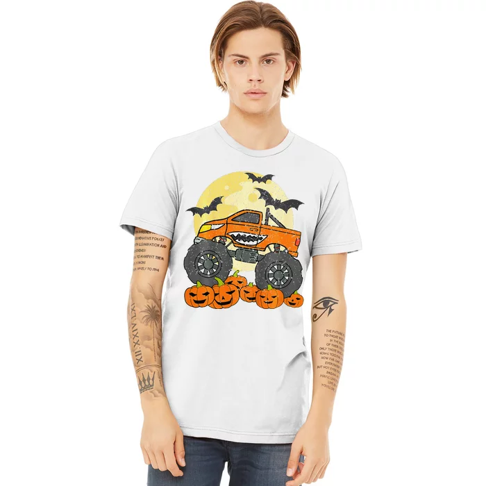 Monster Truck Halloween Jack O Lantern Moon Pumpkin Premium T-Shirt