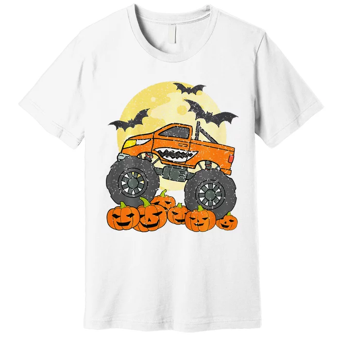 Monster Truck Halloween Jack O Lantern Moon Pumpkin Premium T-Shirt