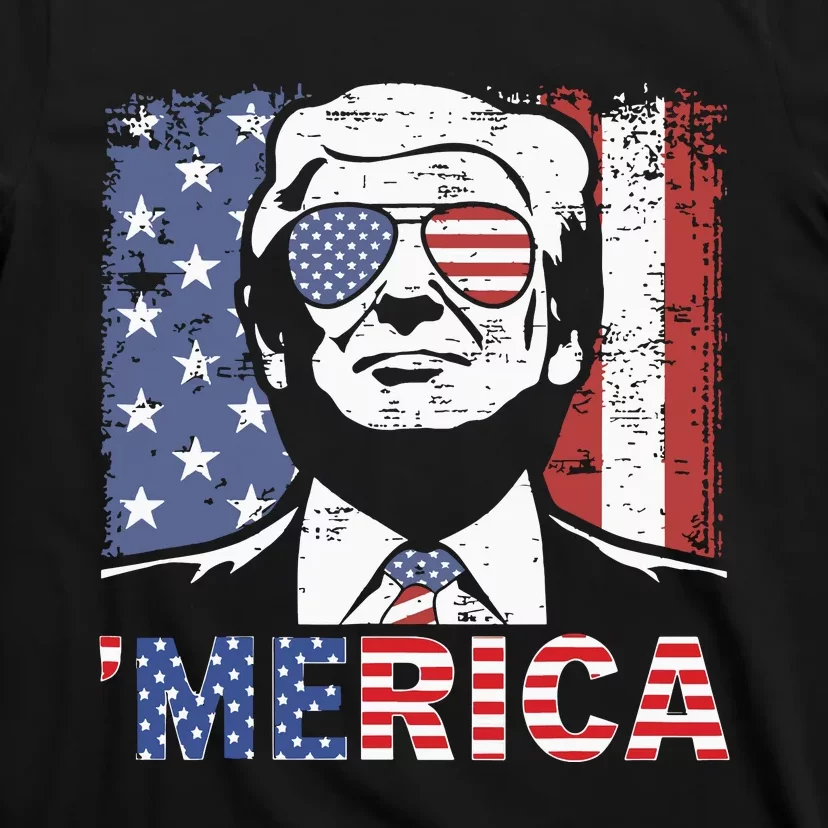 Merica Trump Happy 4th Of July Trump American Flag T-Shirt