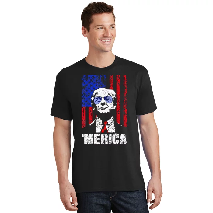 Merica Trump Happy 4th Of July Trump American Flag T-Shirt