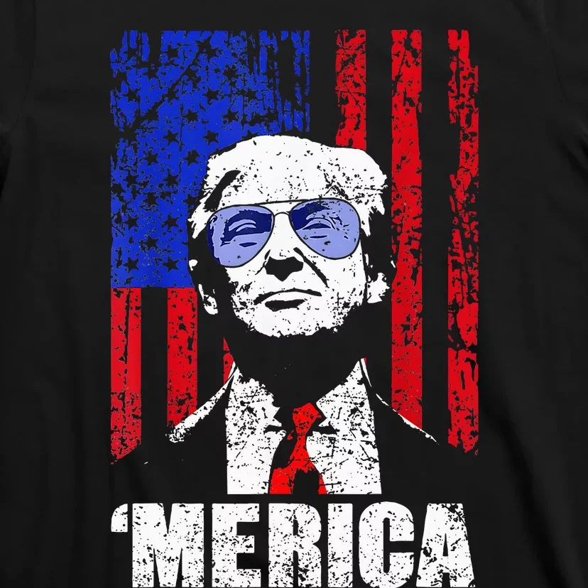 Merica Trump Happy 4th Of July Trump American Flag T-Shirt