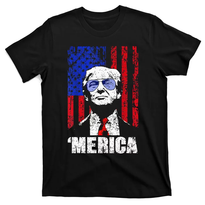 Merica Trump Happy 4th Of July Trump American Flag T-Shirt