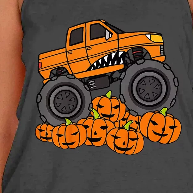 Monster Truck Halloween Jack O Lantern Pumpkin Women's Knotted Racerback Tank